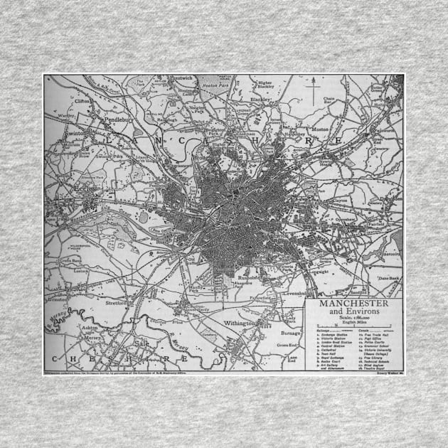 Vintage Map of Manchester England (1911) by Bravuramedia